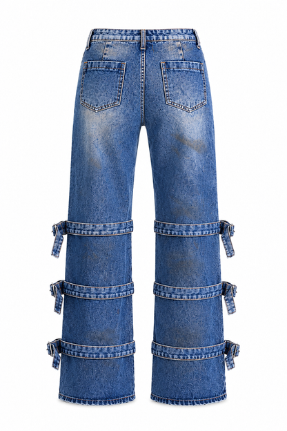 JEANS BLEU À SANGLES AMPLE ET DROITE – AMADELEINA