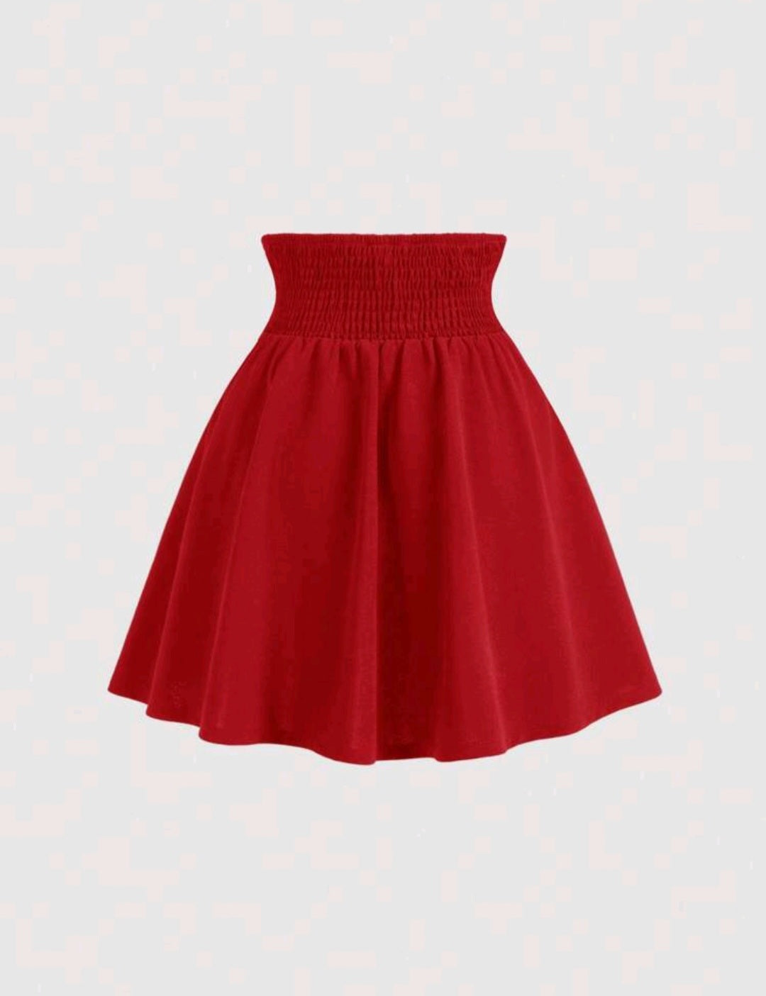 JUPE ROUGE  ÉVASÉE LONGUEUR MI-CUISSES TAILLE HAUTE
