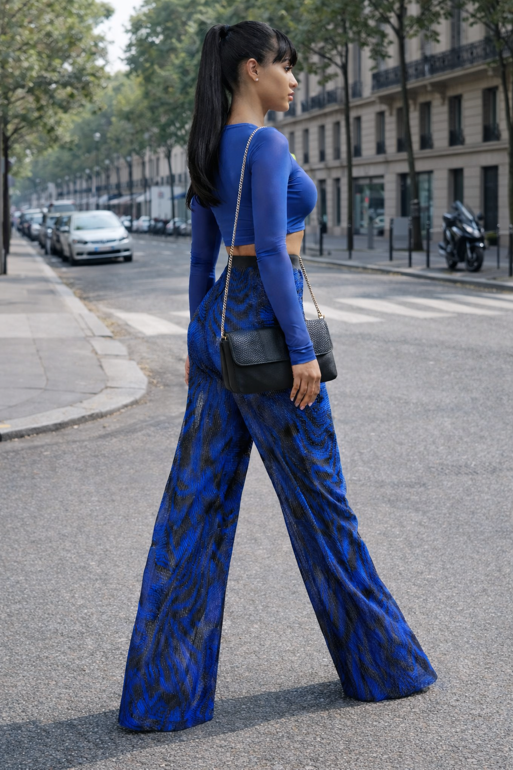 PANTALON FLUIDE IMPRIMÉ NOIR BLEU - AMADELEINA