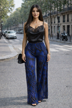 PANTALON FLUIDE IMPRIMÉ NOIR BLEU - AMADELEINA