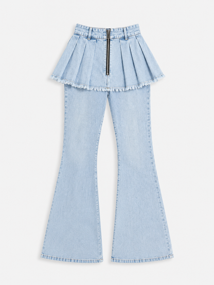 PANTALON JEANS JUPE BLEU CIEL - AMADELEINA